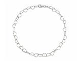 Sterling Silver 10 Inches Hearts Adjustable Ankle Bracelet