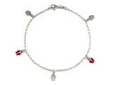 Sterling Silver 10 Inches 5 Lady Bugs Ankle Bracelet