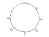 Sterling Silver 10 Inches 3 Peace Signs Adjustable Ankle Bracelet