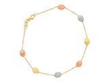14K Yellow Gold 7.25 Inch Tri-ColorTextured Tube Pebble Bracelet with Lobster Clasp