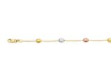 14K Yellow Gold 10 Inch Tri-Color Textured Tube Pebble Anklet with Lobster Clasp