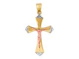 14K Yellow Gold Cross Pendant with Small Rose Gold Figurine and White Gold Diamond Cut Tip on 18 Inch Chain