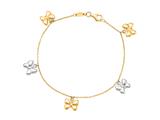 14K Yellow Gold 7.25 Inch Two Tone Dangle Multi Butterfly Bracelet with Pear Shape Clasp