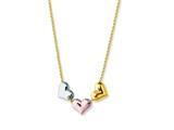 14K Yellow Gold Tri-Color Heart Pendant on a 17 Inch Chain