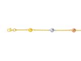 14K Yellow Gold 7 Inch Tri -Color Textured Tube Pebble Bracelet with Pear Shape Clasp