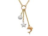 14K Yellow Gold 18 Inch Tri-Color Shell, Starfish, and Dolphin Dangle Sea Life Necklace with Spring Ring Clasp