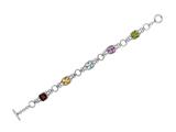 Rhodium Plated 7.5 Inch Alternate link Bracelet with Garnet, Citrine, Blue Topaz, Amethyst, and Peridot Stones
