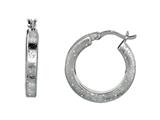 Rhodium Plated Textured Stardust Diamond Cut Roud Hoop Earrings