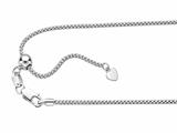 Rhodium Plated 22 Inch Diamond Cut Adjustable Popcorn Chain with Lobster Clasp and Small Heart Charm