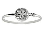 925 Sterling Silver 7 Inch Flat Dome Bangle with Damond Cut Round Flower Top