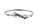 925 Sterling Silver 7 Inch Dome By Pass Bangle with Two Dolphin Top