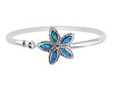 925 Sterling Silver 7.5 Inch Simulated Opal Starfish Top Flat Domed Bangle