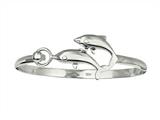 925 Sterling Silver 7.5 Inch Dome Bangle with Two Dolphin Top