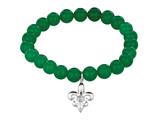 Phillip Gavriel 925 Sterling Silver 7.5 Inch Green Aventurine Stretch Bead Bracelet with Fleur De Lis Charm