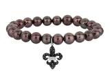 Phillip Gavriel 7.5 Inch Fresh Water Pearl Stretch Bead Bracelet with Fleur De Lis Black Sapphire Charm
