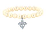 Phillip Gavriel 7.5 Inch Fresh Water Pearl Stretch Bead Bracelet with Fleur De Lis White Sapphire Charm
