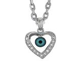 Sterling Silver 18 Inch Heart Evil Eye Pendant