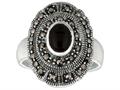 Sterling Silver Marcasite Oval Ring with Onyx Center