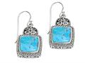 Sterling Silver Simulated Turquoise Square Drop Earrings