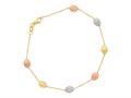 14K Yellow Gold 7.25 Inch Tri-ColorTextured Tube Pebble Bracelet with Lobster Clasp