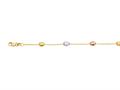 14K Yellow Gold 10 Inch Tri-Color Textured Tube Pebble Anklet with Lobster Clasp
