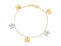 14K Yellow Gold 7.25 Inch Two Tone Dangle Multi Butterfly Bracelet with Pear Shape Clasp