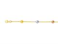 14K Yellow Gold 7 Inch Tri -Color Textured Tube Pebble Bracelet with Pear Shape Clasp