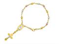 14K Yellow Gold 7 Inch Tri-Color Rosary Symbolic Cross Bracelet