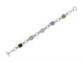Rhodium Plated 7.5 Inch Alternate link Bracelet with Garnet, Citrine, Blue Topaz, Amethyst, and Peridot Stones