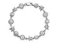 925 Sterling Silver Diamond Cut 7.25 Inch Starfish, Shell, and Flat Round Link Sea Life Bracelet with Lobster Clasp