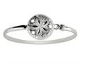 925 Sterling Silver 7 Inch Flat Dome Bangle with Damond Cut Round Flower Top