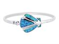925 Sterling Silver 7.5 Inch Simulated Opal Shell Top Flat Domed Bangle
