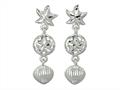 925 Sterling Silver Diamond Cut Starfish, Sand Dollar, and Shell Sea Life Dangle Earrings