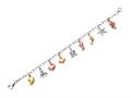 925 Sterling Silver 7.5 Inch Multi Color Shell, Crab, Turtle, Starfish, and Dolphin Sea Life Dangle Link Bracelet