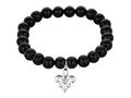 Phillip Gavriel 925 Sterling Silver 7.5 Inch Black Onyx Stretch Bead Bracelet with Fleur De Lis Charm