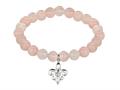 Phillip Gavriel 925 Sterling Silver 7.5 Inch Rose Quartz Stretch Bead Bracelet with Fleur De Lis Charm