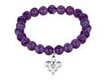Phillip Gavriel 925 Sterling Silver 7.5 Inch Amethyst Stretch Bead Bracelet with Fleur De Lis Charm