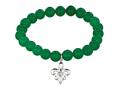 Phillip Gavriel 925 Sterling Silver 7.5 Inch Green Aventurine Stretch Bead Bracelet with Fleur De Lis Charm