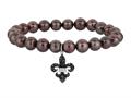 Phillip Gavriel 7.5 Inch Fresh Water Pearl Stretch Bead Bracelet with Fleur De Lis Black Sapphire Charm