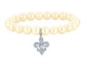 Phillip Gavriel 7.5 Inch Fresh Water Pearl Stretch Bead Bracelet with Fleur De Lis White Sapphire Charm