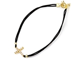 Silver CZ Cross Black String Bracelet