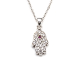 Silver CZ Eye Hamsa Necklace