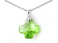 925 Sterling Silver Green Color Crystal Cross Pendant made with Swarovski Elements on 18 Inch Chain
