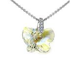 925 Sterling Silver Light Yellow Crystal Butterfly Pendant made with Swarovski Elements on 18 Inch Chain