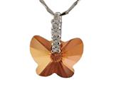 925 Sterling Silver Dark Orange Color Crystal Butterfly Pendant made with Swarovski Elements on 18 Inch Chai