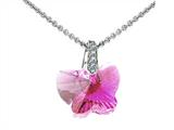 925 Sterling Silver Pink Color Crystal Butterfly Pendant made with Swarovski Elements on 18 Inch Chain