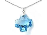 925 Sterling Silver Light Blue Aquamarine Color Crystal Cross Pendant made with Swarovski Elements on 18 Inch Chain