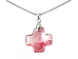 925 Sterling Silver Pink Color Crystal Cross Pendant made with Swarovski Elements on 18 Inch Chain