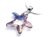 925 Sterling Silver Dark Purple Color Crystal Starfish Pendant made with Swarovski Elements on 18 Inch Chai