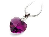 925 Sterling Silver Dark Purple Color Crystal Heart Pendant made with Swarovski Elements on 18 Inch Chain